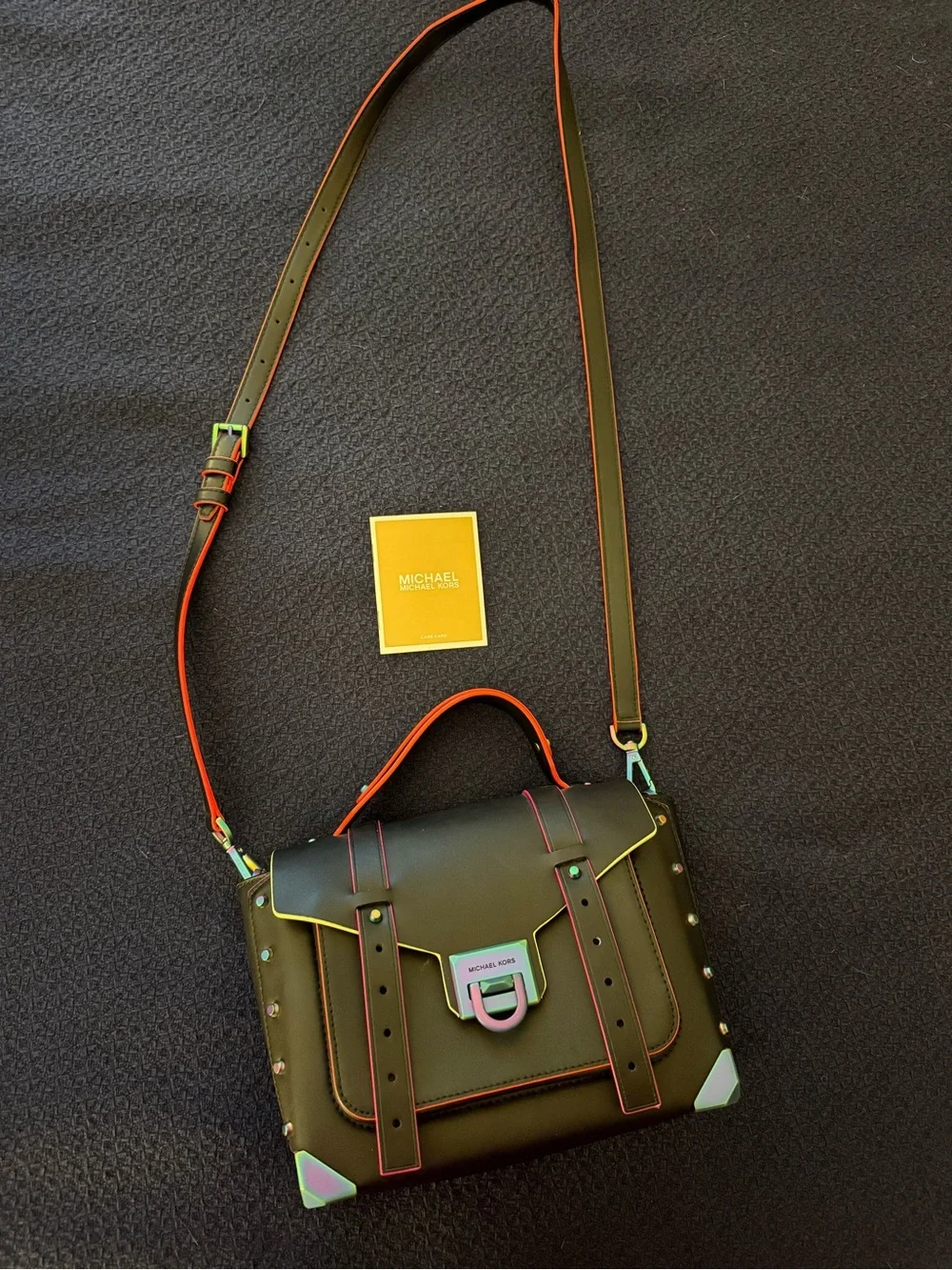 Michael Kors Black Satchel with Multicolor Iridescent Trim